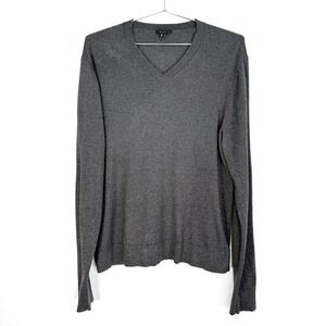 Theory Mens V Neck Long Sleeve Sweater Size Medium Gray Cotton Cashmere Blend‎